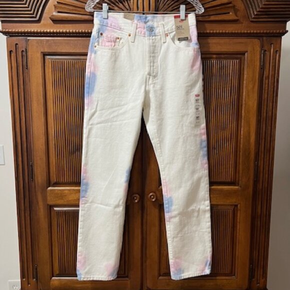 Levi’s 501 Original Fit Straight Leg Jeans White Tie Dye Women's 27 x 30 - Picture 1 of 6